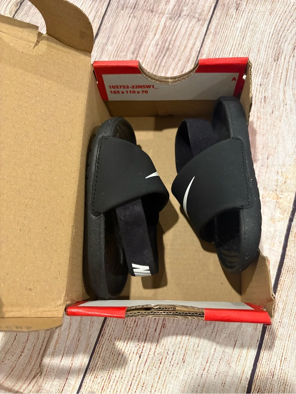 Nike Kawa Black Slides with White Swoosh